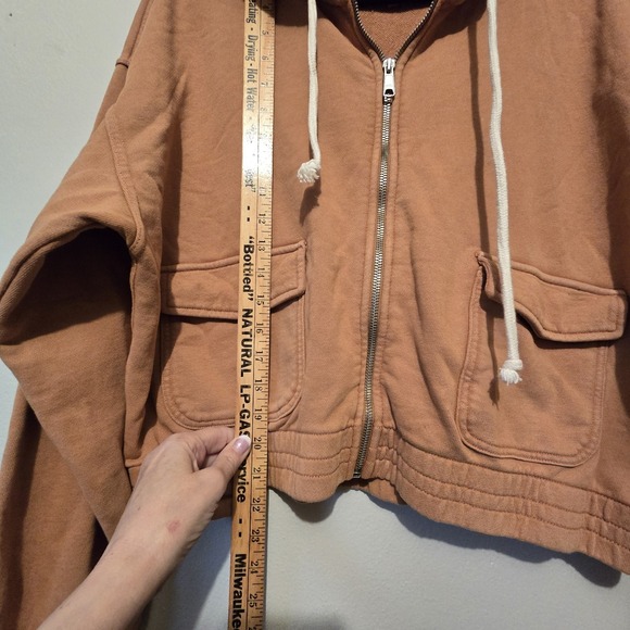 Aerie Cropped Zip Hoodie Women XL Orange Pockets Cotton Blend Athleisure Comfort - Picture 9 of 12
